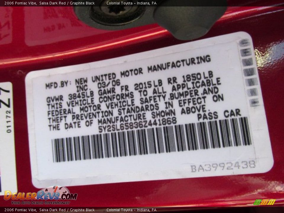 2006 Pontiac Vibe Salsa Dark Red / Graphite Black Photo #19