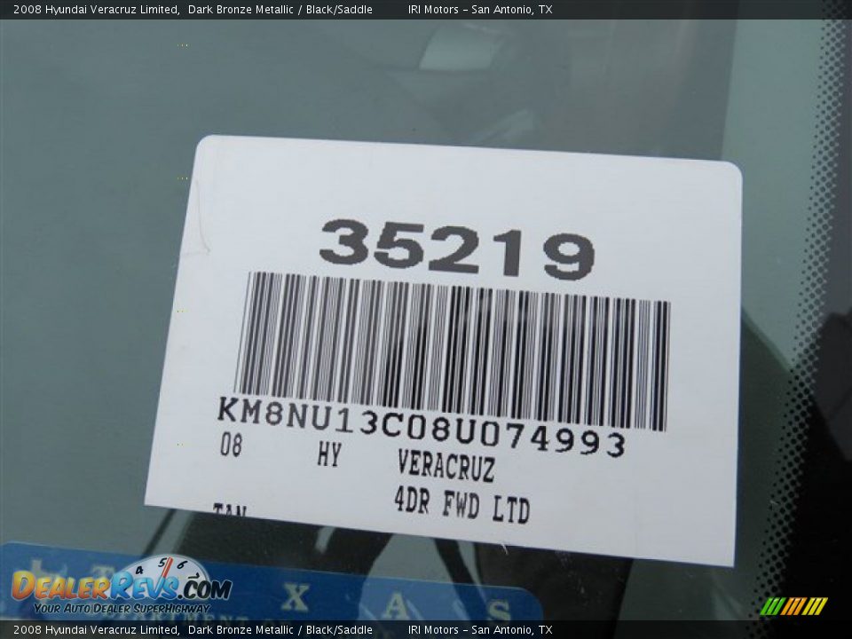 2008 Hyundai Veracruz Limited Dark Bronze Metallic / Black/Saddle Photo #19