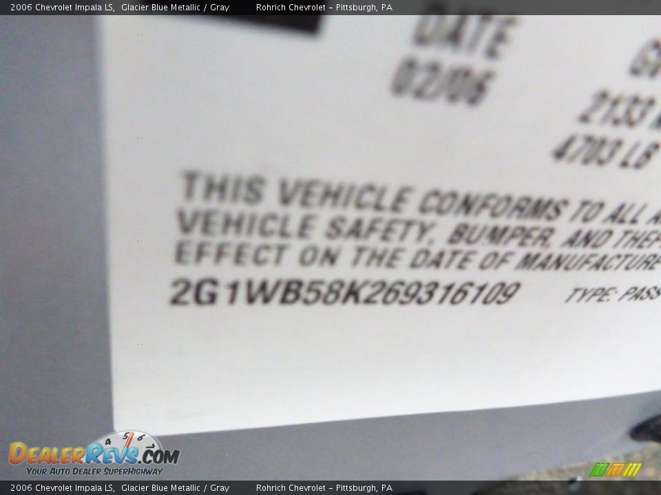 2006 Chevrolet Impala LS Glacier Blue Metallic / Gray Photo #20