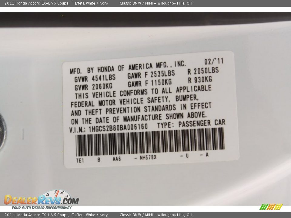 2011 Honda Accord EX-L V6 Coupe Taffeta White / Ivory Photo #24
