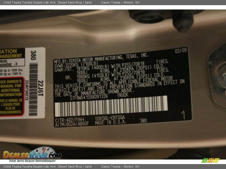 2009 Toyota Tundra Double Cab 4x4 Desert Sand Mica / Sand Photo #30