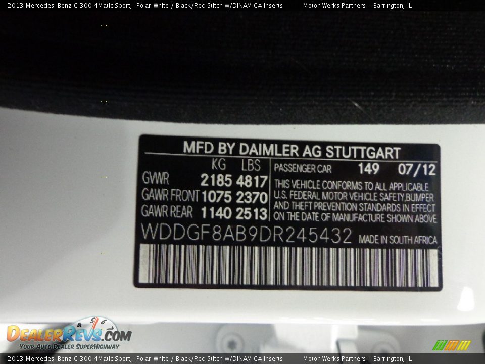 2013 Mercedes-Benz C 300 4Matic Sport Polar White / Black/Red Stitch w/DINAMICA Inserts Photo #11