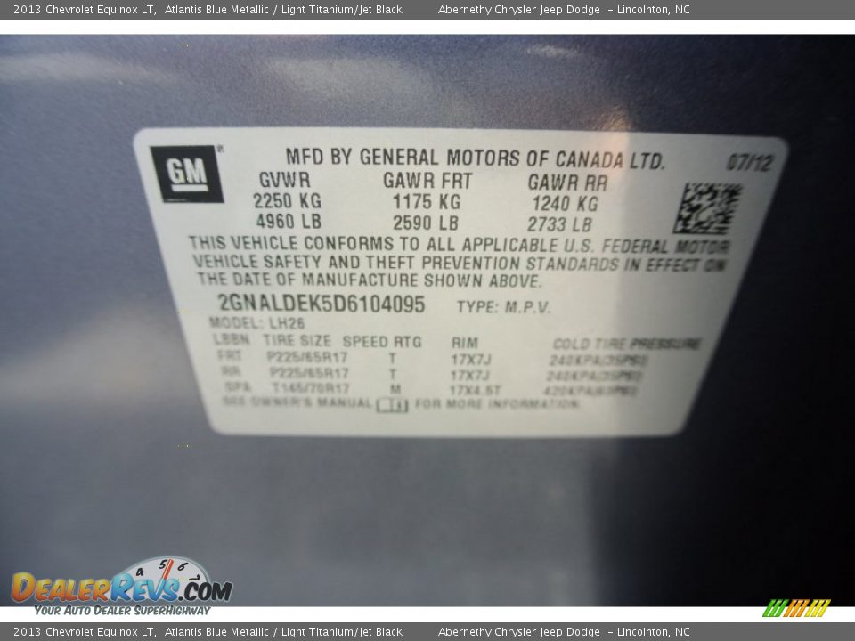 2013 Chevrolet Equinox LT Atlantis Blue Metallic / Light Titanium/Jet Black Photo #7