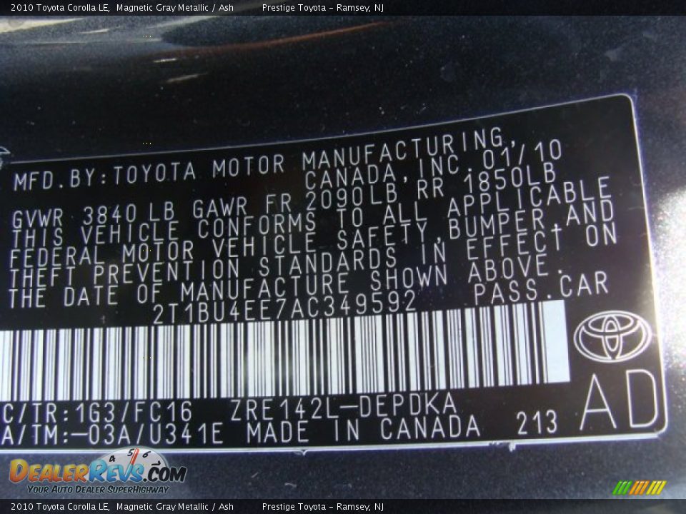 2010 Toyota Corolla LE Magnetic Gray Metallic / Ash Photo #15