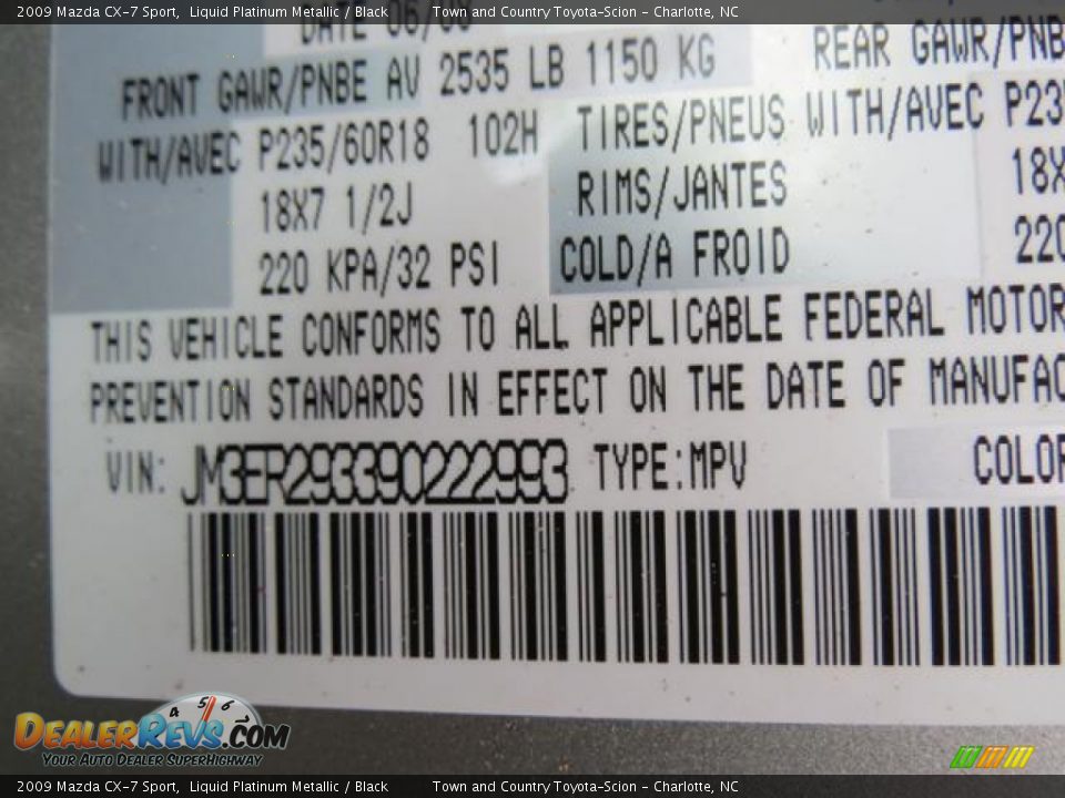2009 Mazda CX-7 Sport Liquid Platinum Metallic / Black Photo #10