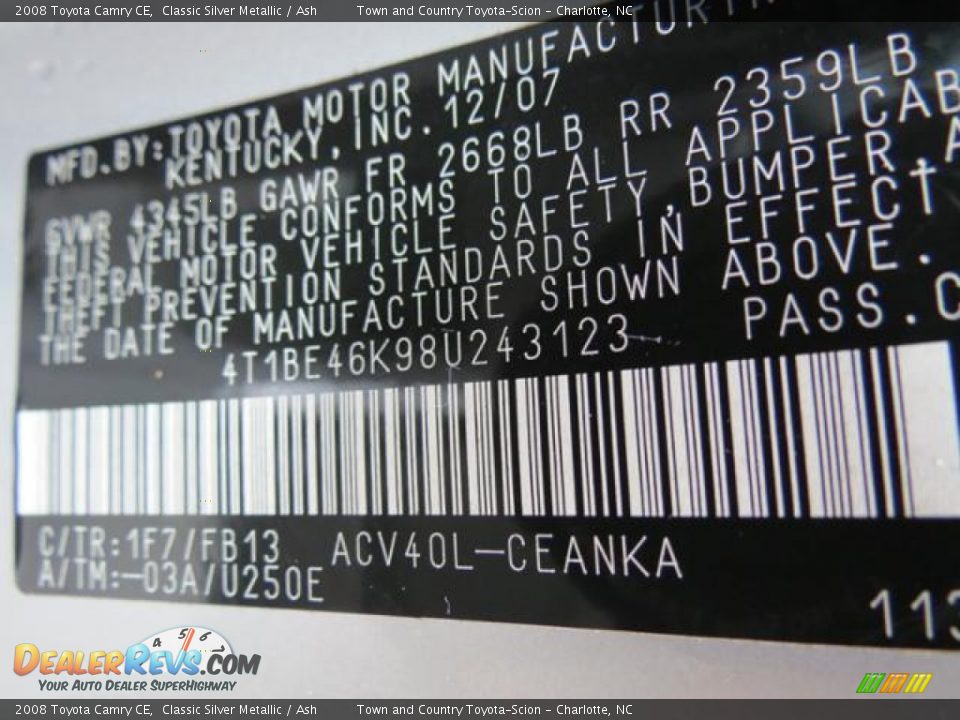 2008 Toyota Camry CE Classic Silver Metallic / Ash Photo #10