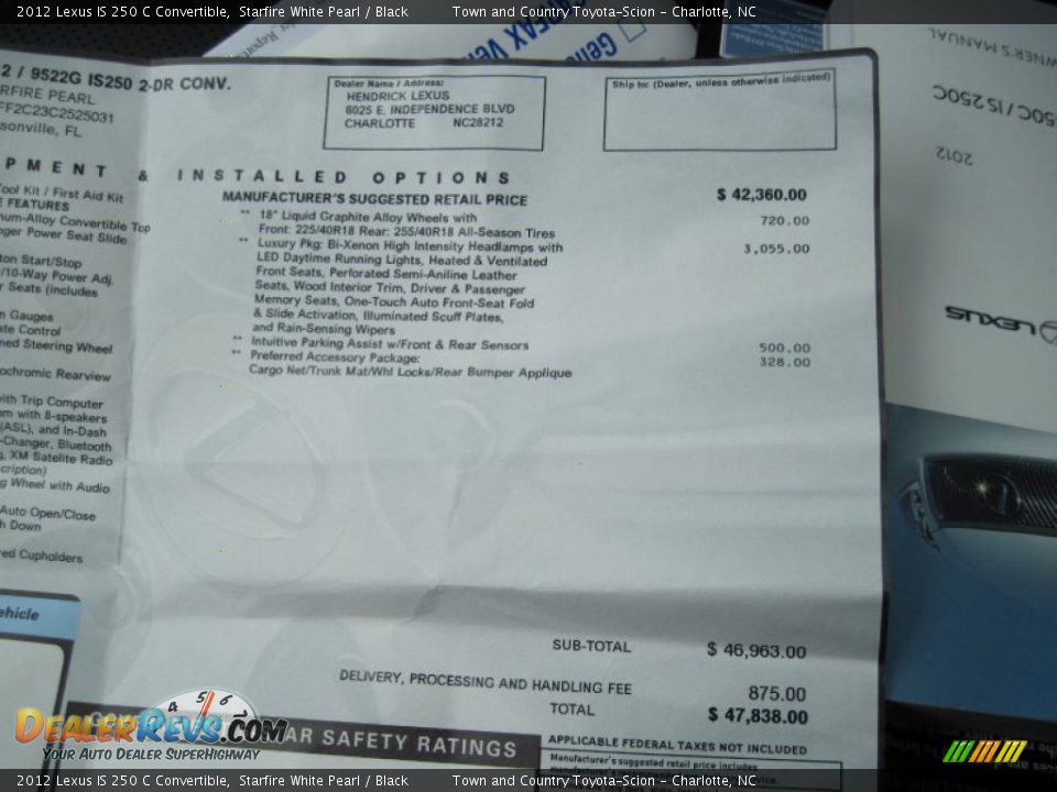 2012 Lexus IS 250 C Convertible Window Sticker Photo #15