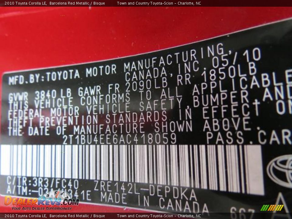 2010 Toyota Corolla LE Barcelona Red Metallic / Bisque Photo #10