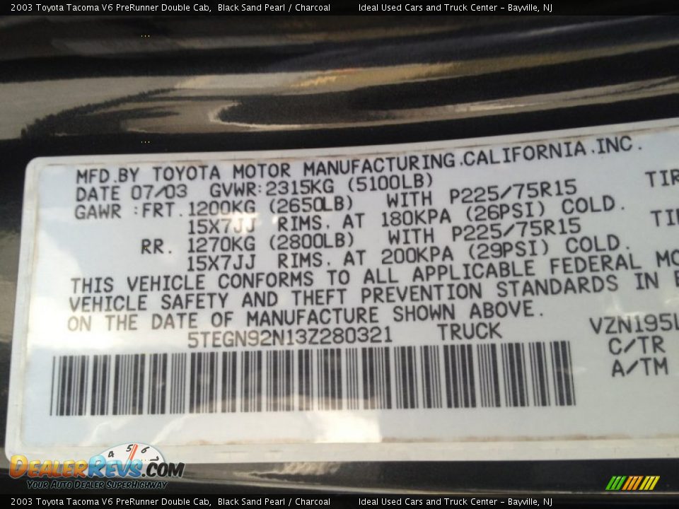 2003 Toyota Tacoma V6 PreRunner Double Cab Black Sand Pearl / Charcoal Photo #29