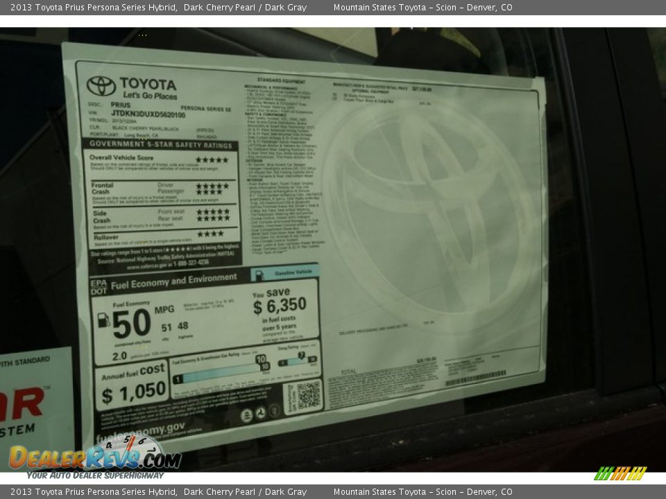 2013 Toyota Prius Persona Series Hybrid Dark Cherry Pearl / Dark Gray Photo #10