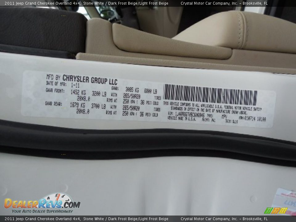 2011 Jeep Grand Cherokee Overland 4x4 Stone White / Dark Frost Beige/Light Frost Beige Photo #24