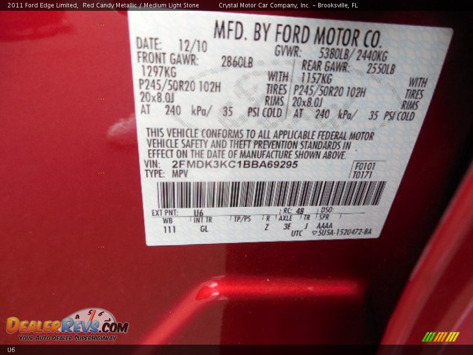 Ford Color Code U6 Red Candy Metallic