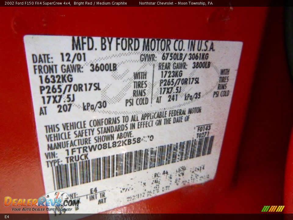 Ford Color Code E4 Bright Red