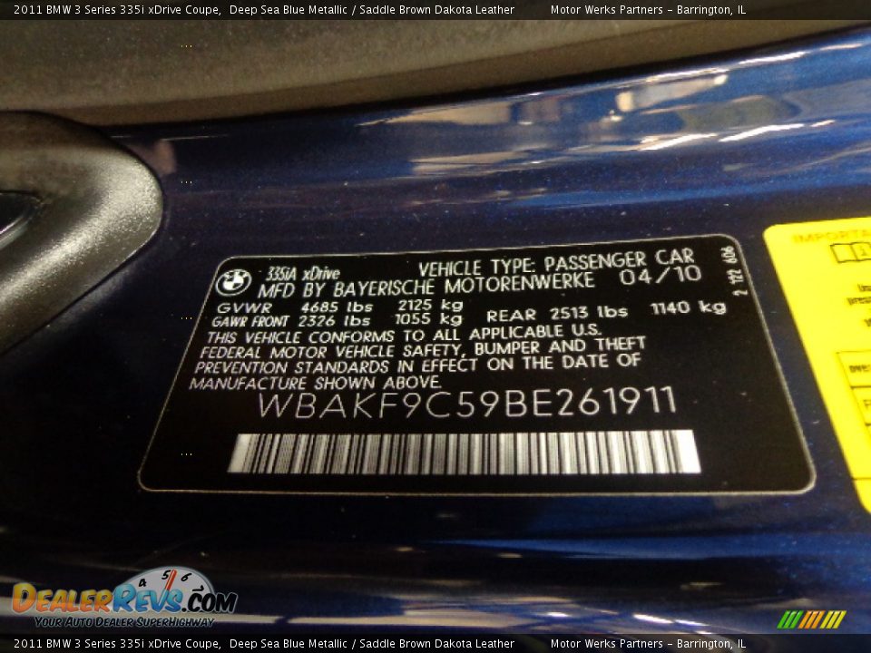 2011 BMW 3 Series 335i xDrive Coupe Deep Sea Blue Metallic / Saddle Brown Dakota Leather Photo #19