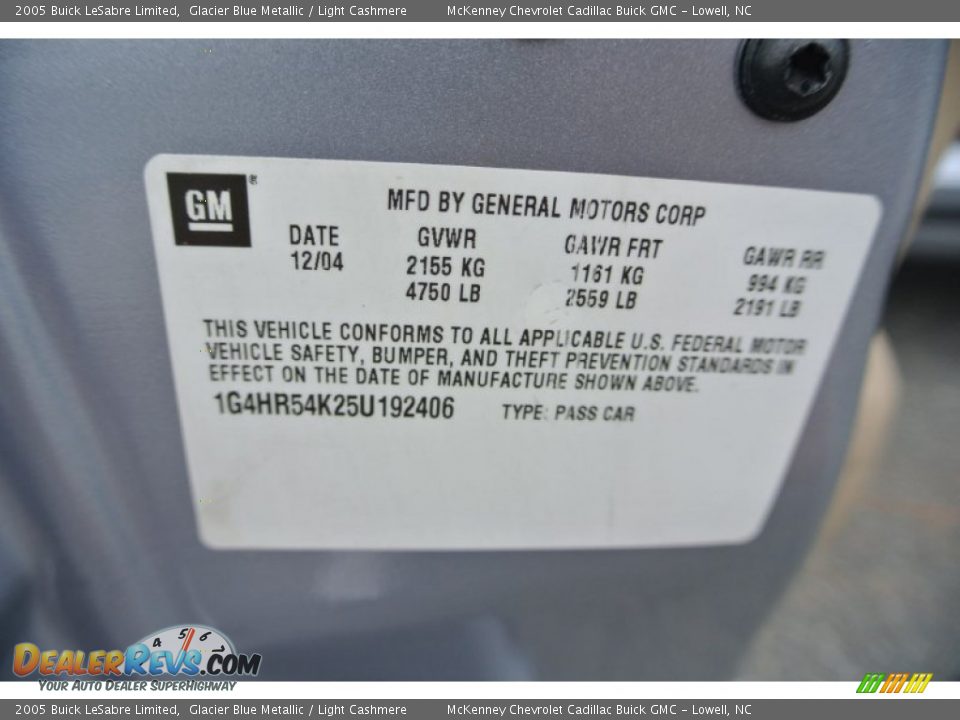 Info Tag of 2005 Buick LeSabre Limited Photo #7