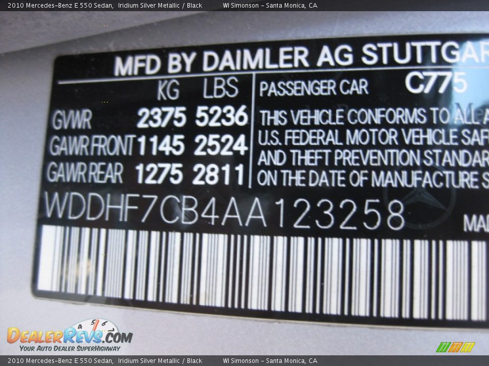 2010 Mercedes-Benz E 550 Sedan Iridium Silver Metallic / Black Photo #25
