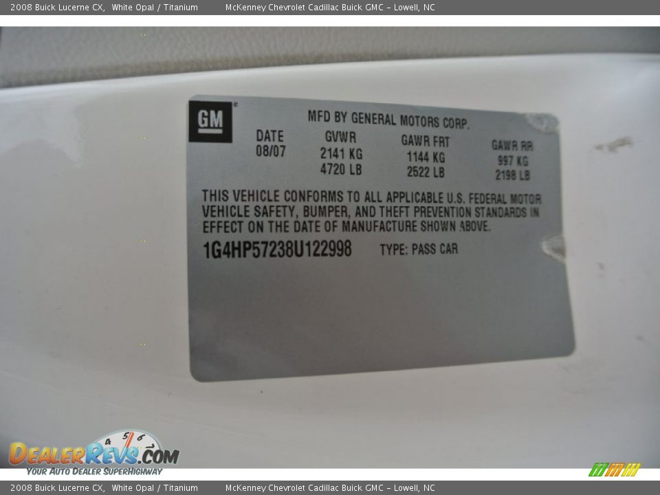 2008 Buick Lucerne CX White Opal / Titanium Photo #7