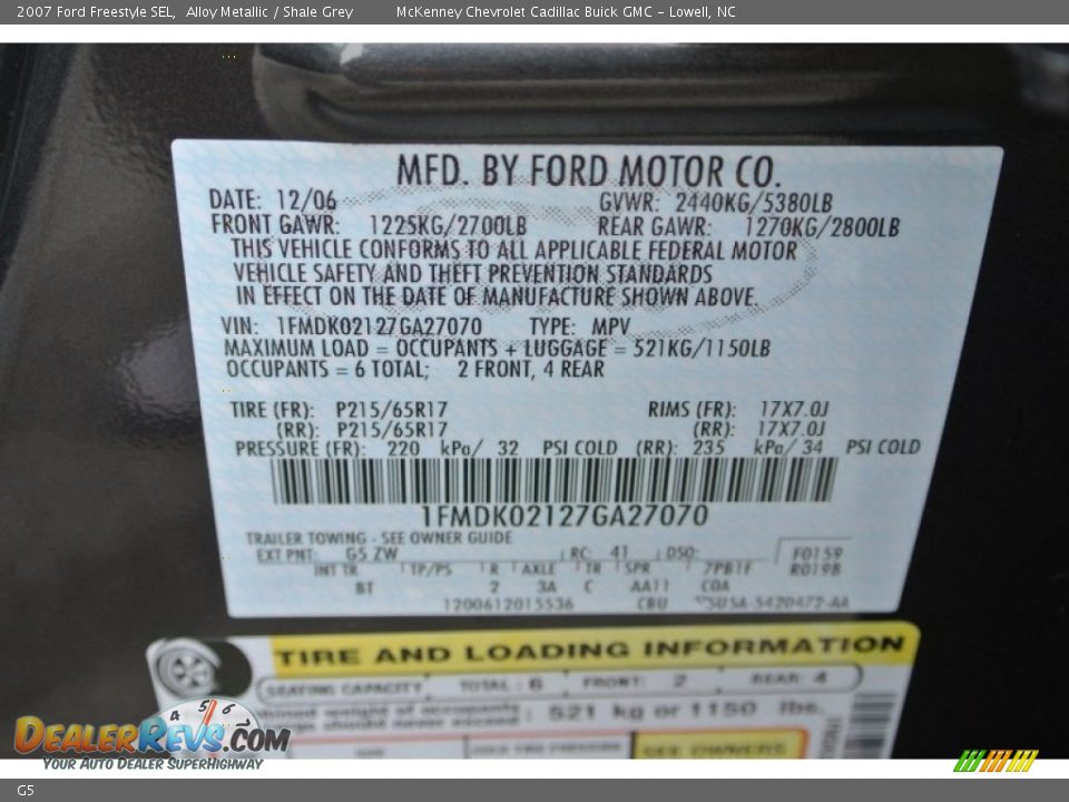 Ford Color Code G5 Alloy Metallic