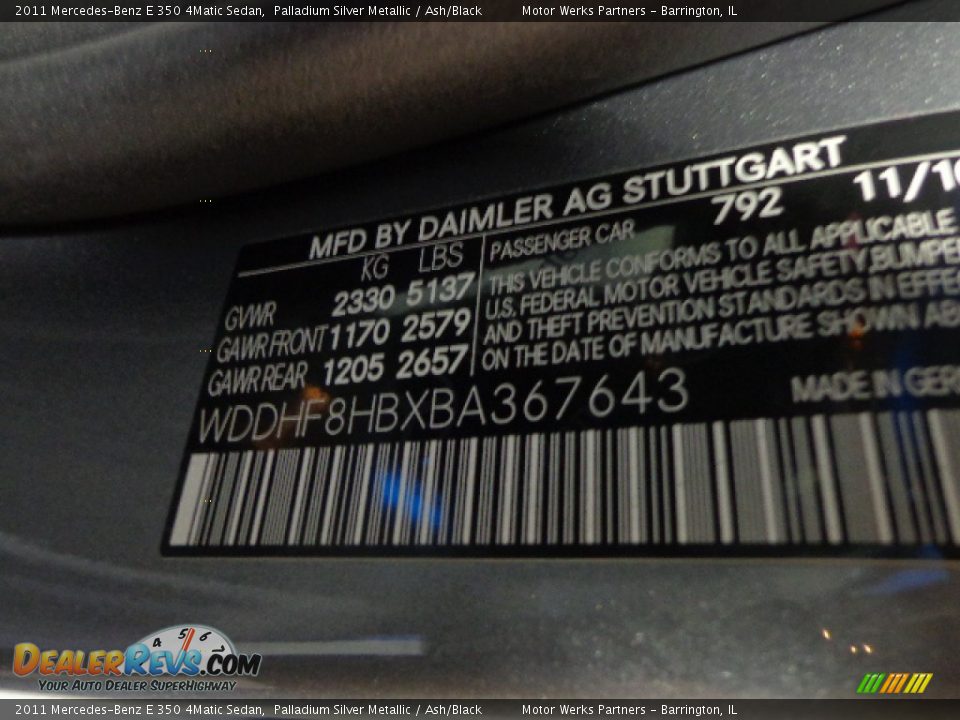 2011 Mercedes-Benz E 350 4Matic Sedan Palladium Silver Metallic / Ash/Black Photo #21