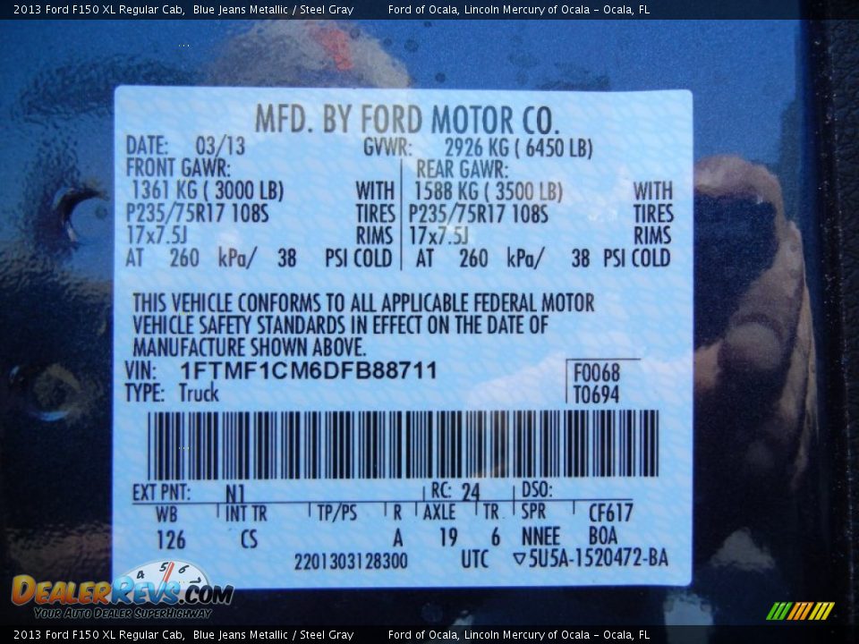 2013 Ford F150 XL Regular Cab Blue Jeans Metallic / Steel Gray Photo #11