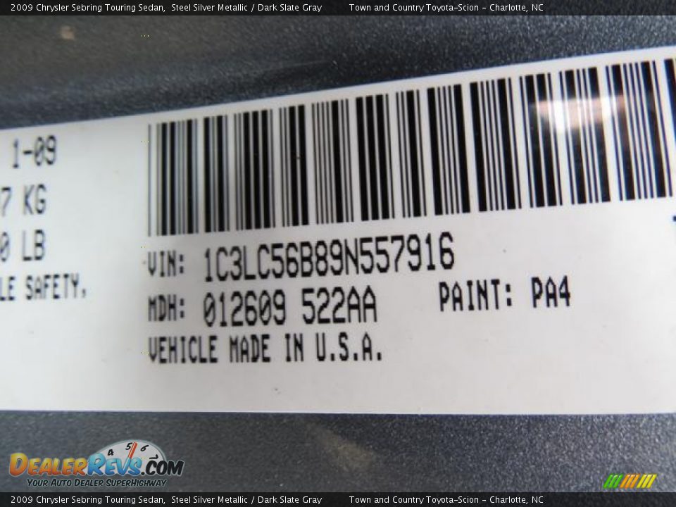 2009 Chrysler Sebring Touring Sedan Steel Silver Metallic / Dark Slate Gray Photo #10