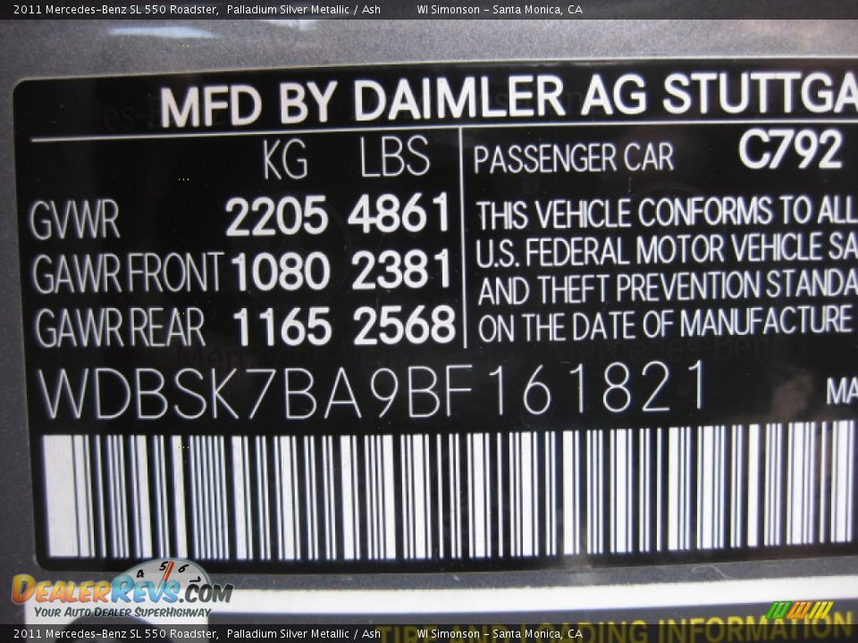 2011 Mercedes-Benz SL 550 Roadster Palladium Silver Metallic / Ash Photo #25