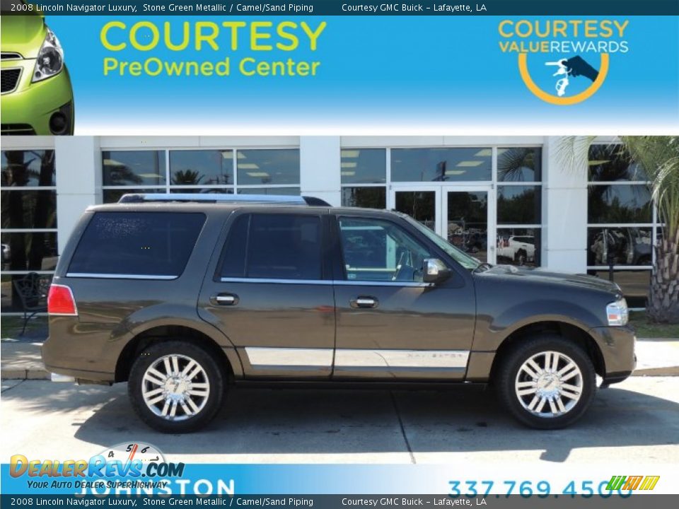 2008 Lincoln Navigator Luxury Stone Green Metallic / Camel/Sand Piping Photo #1