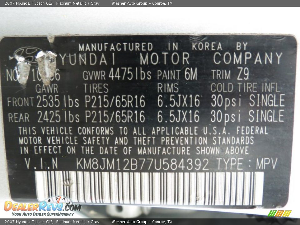 2007 Hyundai Tucson GLS Platinum Metallic / Gray Photo #6