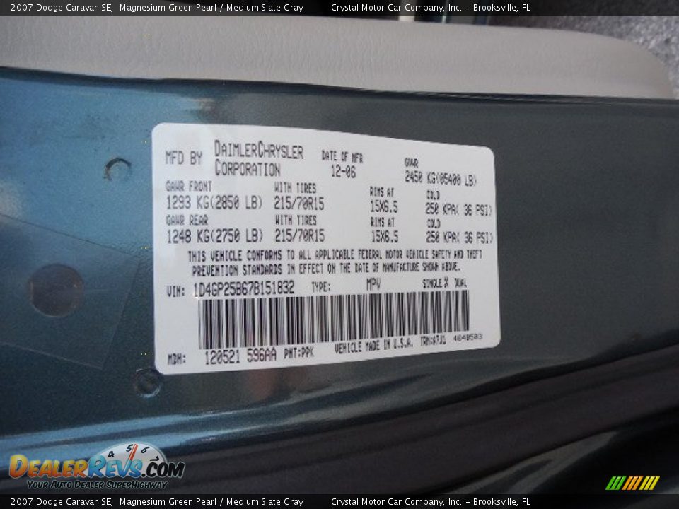 2007 Dodge Caravan SE Magnesium Green Pearl / Medium Slate Gray Photo #24