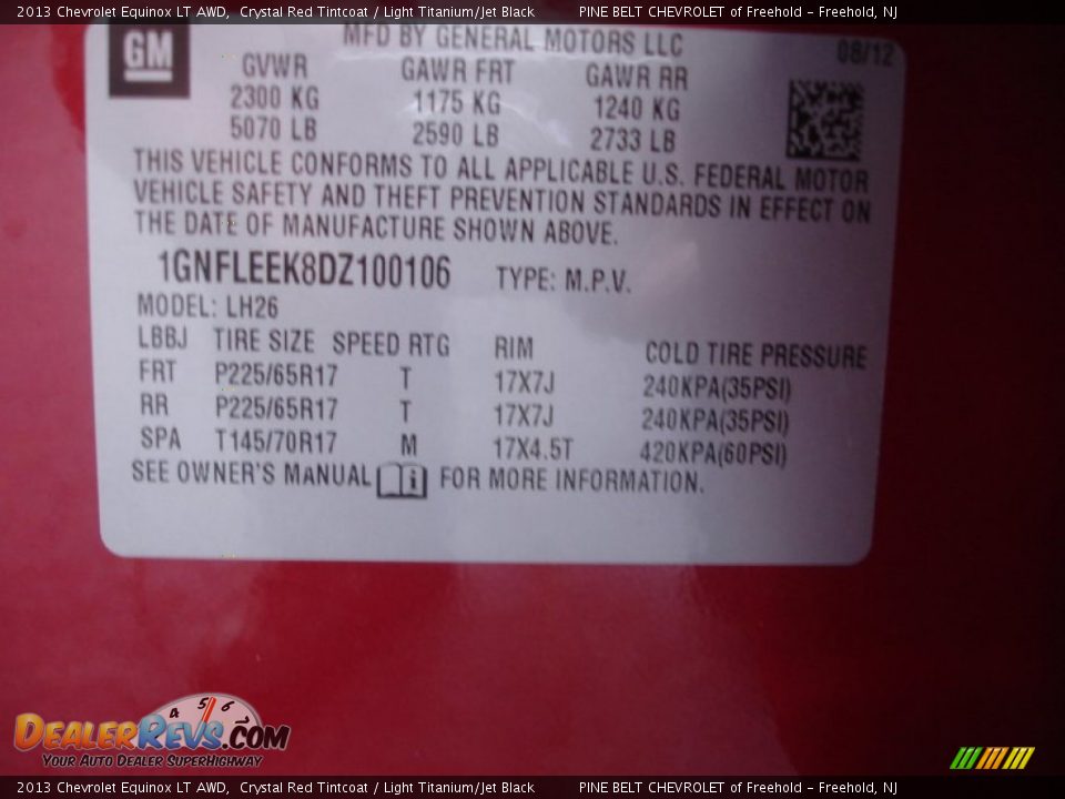 2013 Chevrolet Equinox LT AWD Crystal Red Tintcoat / Light Titanium/Jet Black Photo #17