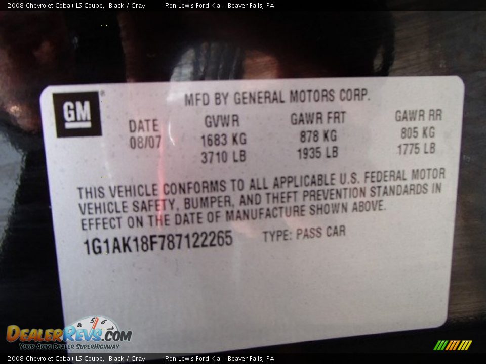2008 Chevrolet Cobalt LS Coupe Black / Gray Photo #20