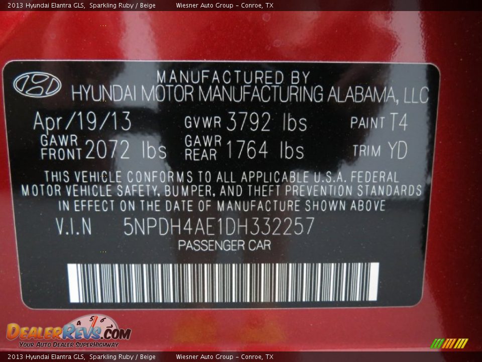 2013 Hyundai Elantra GLS Sparkling Ruby / Beige Photo #6