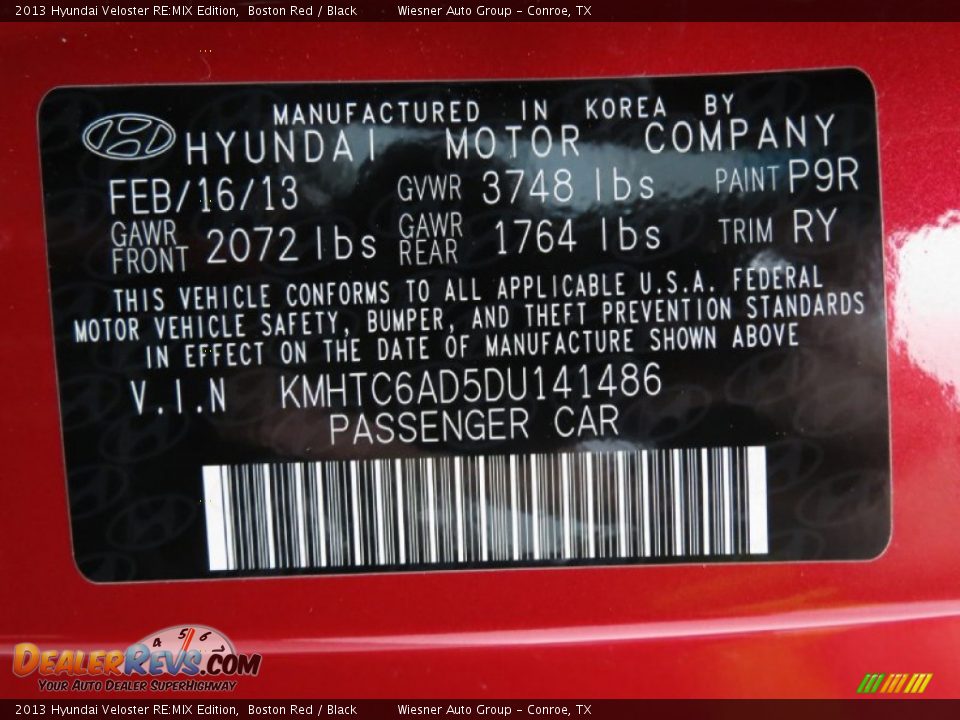 2013 Hyundai Veloster RE:MIX Edition Boston Red / Black Photo #7