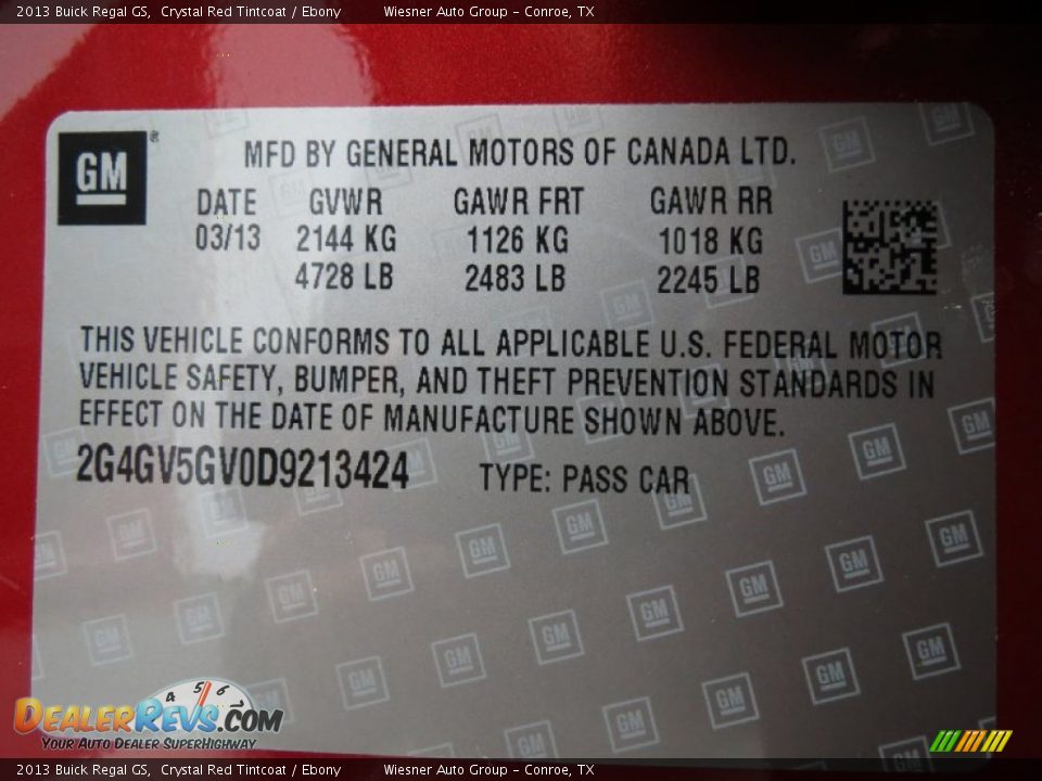 2013 Buick Regal GS Crystal Red Tintcoat / Ebony Photo #7