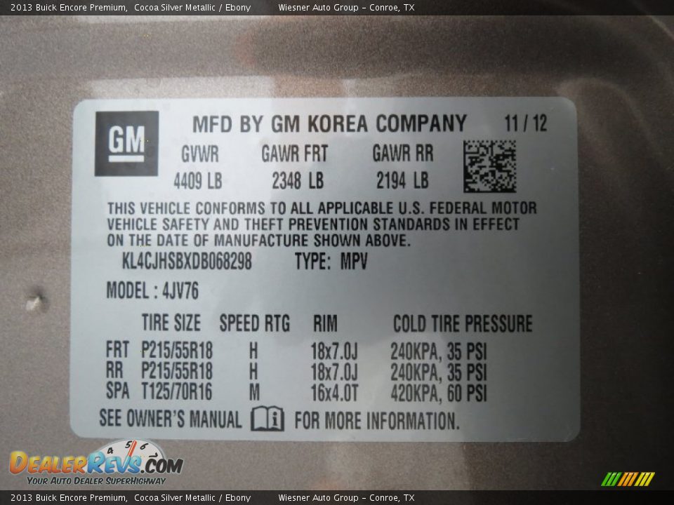2013 Buick Encore Premium Cocoa Silver Metallic / Ebony Photo #7