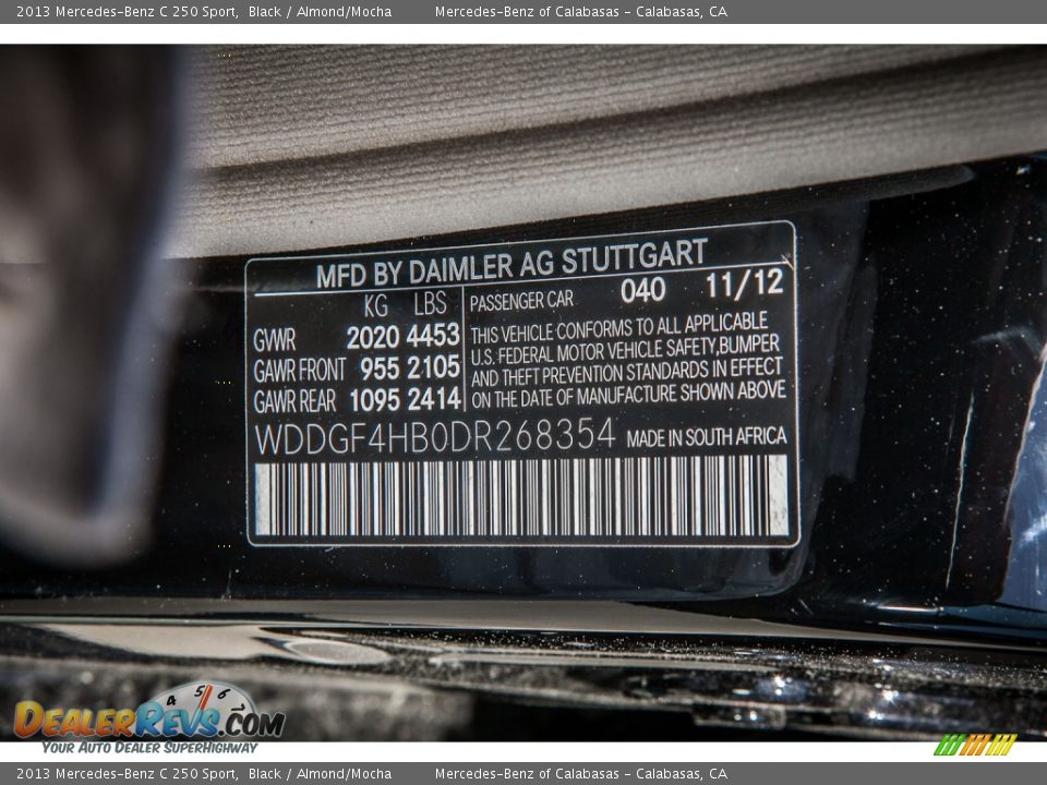 2013 Mercedes-Benz C 250 Sport Black / Almond/Mocha Photo #7