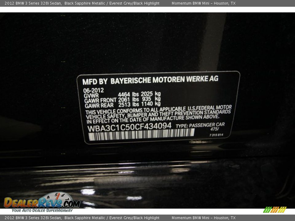 2012 BMW 3 Series 328i Sedan Black Sapphire Metallic / Everest Grey/Black Highlight Photo #9