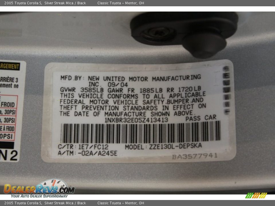 2005 Toyota Corolla S Silver Streak Mica / Black Photo #16