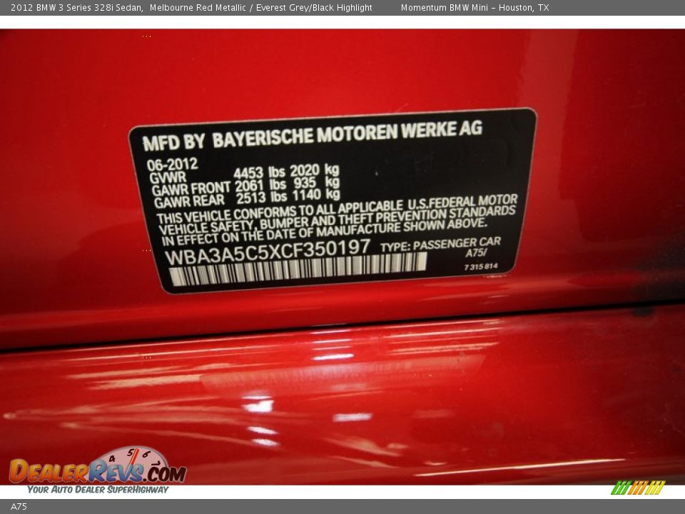 BMW Color Code A75 Melbourne Red Metallic