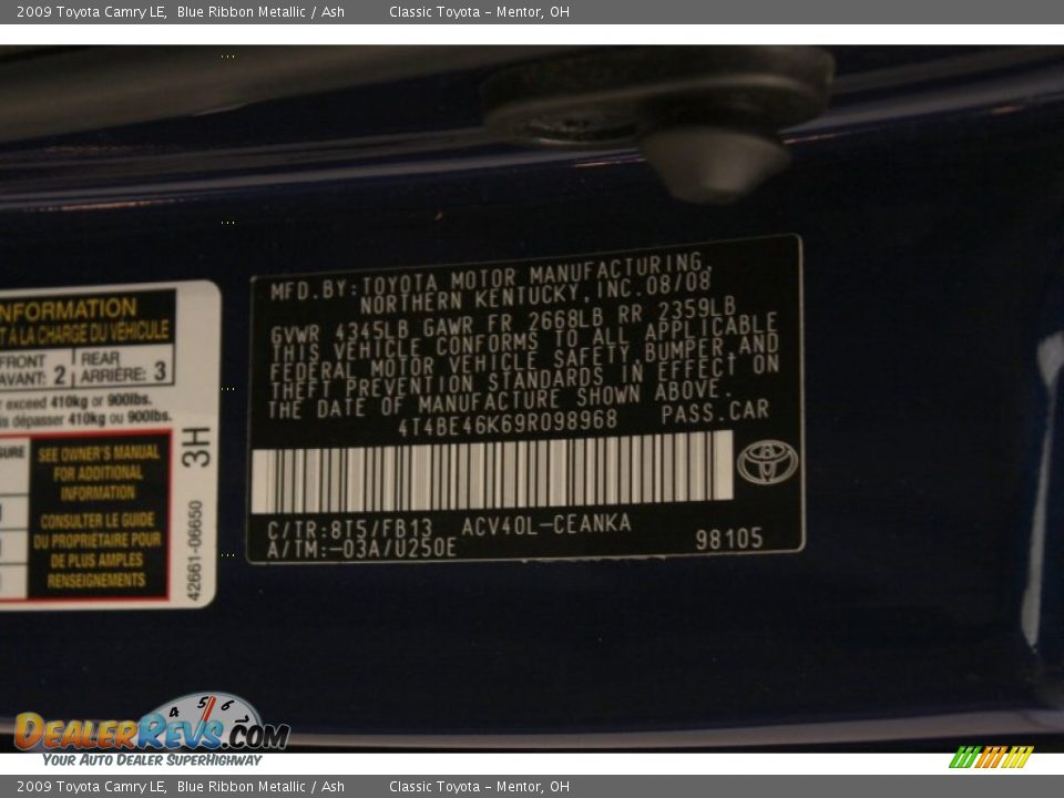2009 Toyota Camry LE Blue Ribbon Metallic / Ash Photo #17