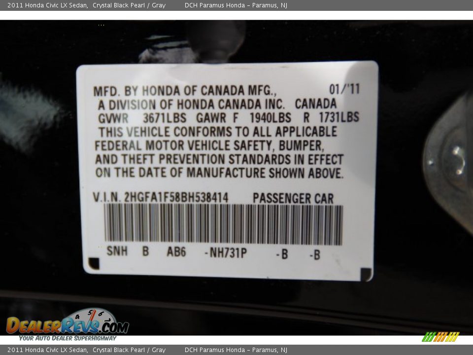 2011 Honda Civic LX Sedan Crystal Black Pearl / Gray Photo #26