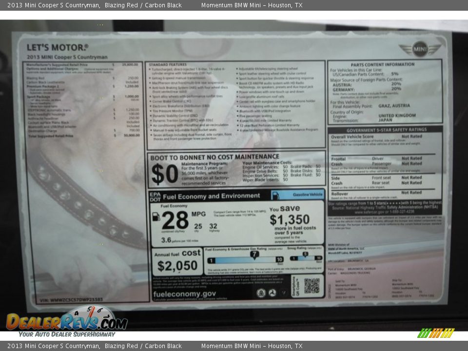 2013 Mini Cooper S Countryman Blazing Red / Carbon Black Photo #30