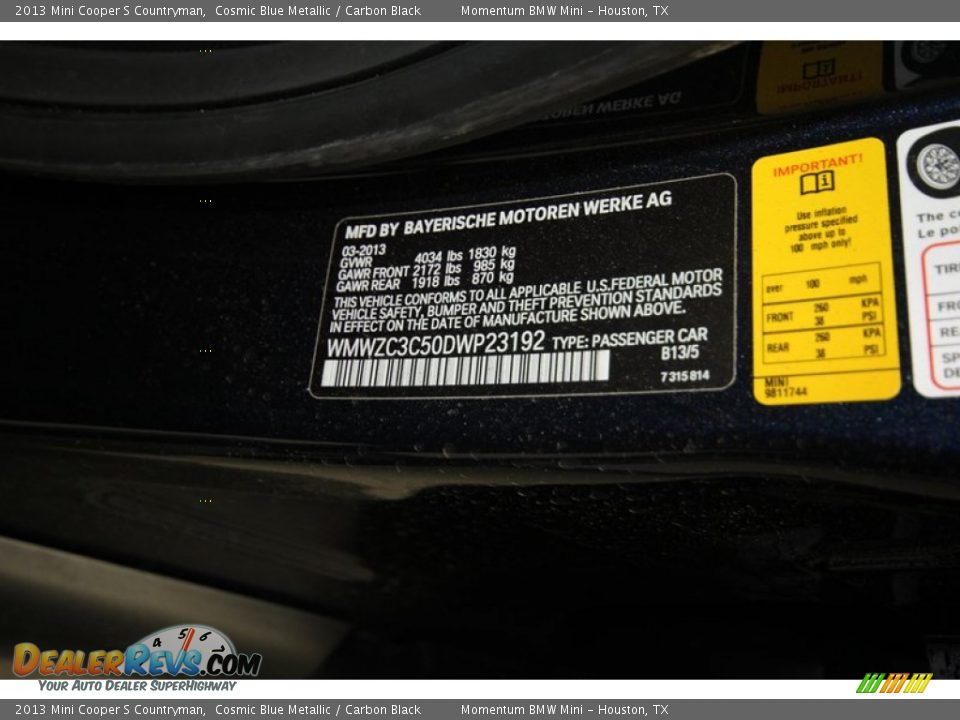 2013 Mini Cooper S Countryman Cosmic Blue Metallic / Carbon Black Photo #9