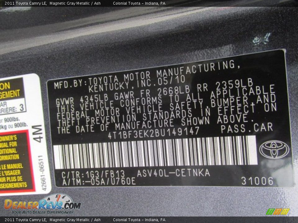 2011 Toyota Camry LE Magnetic Gray Metallic / Ash Photo #19