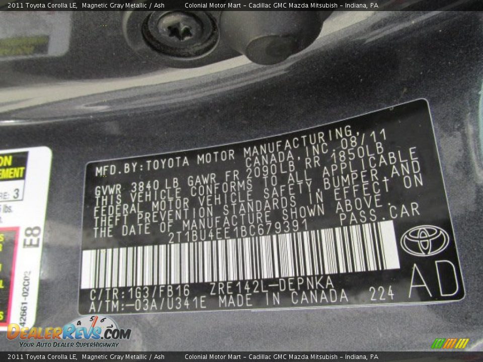 2011 Toyota Corolla LE Magnetic Gray Metallic / Ash Photo #18