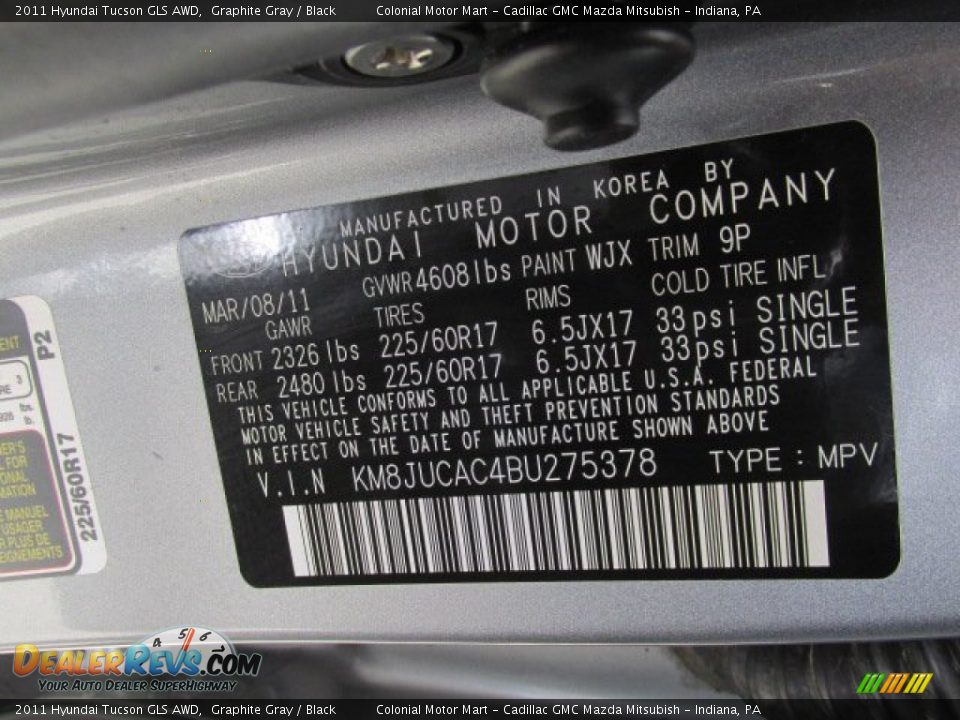 2011 Hyundai Tucson GLS AWD Graphite Gray / Black Photo #18