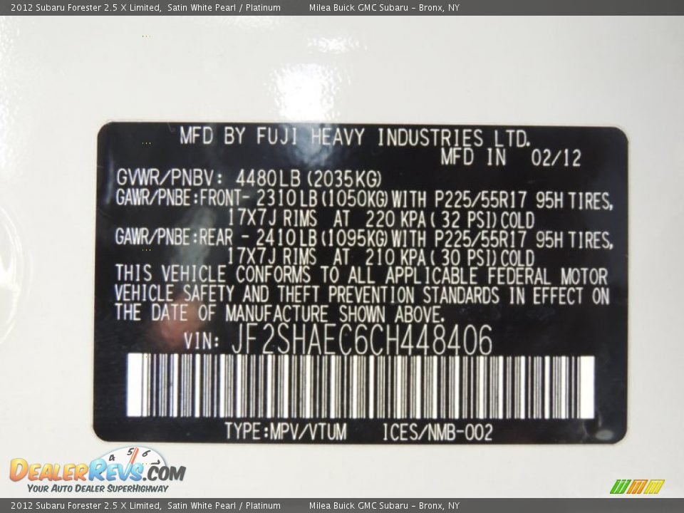 2012 Subaru Forester 2.5 X Limited Satin White Pearl / Platinum Photo #17