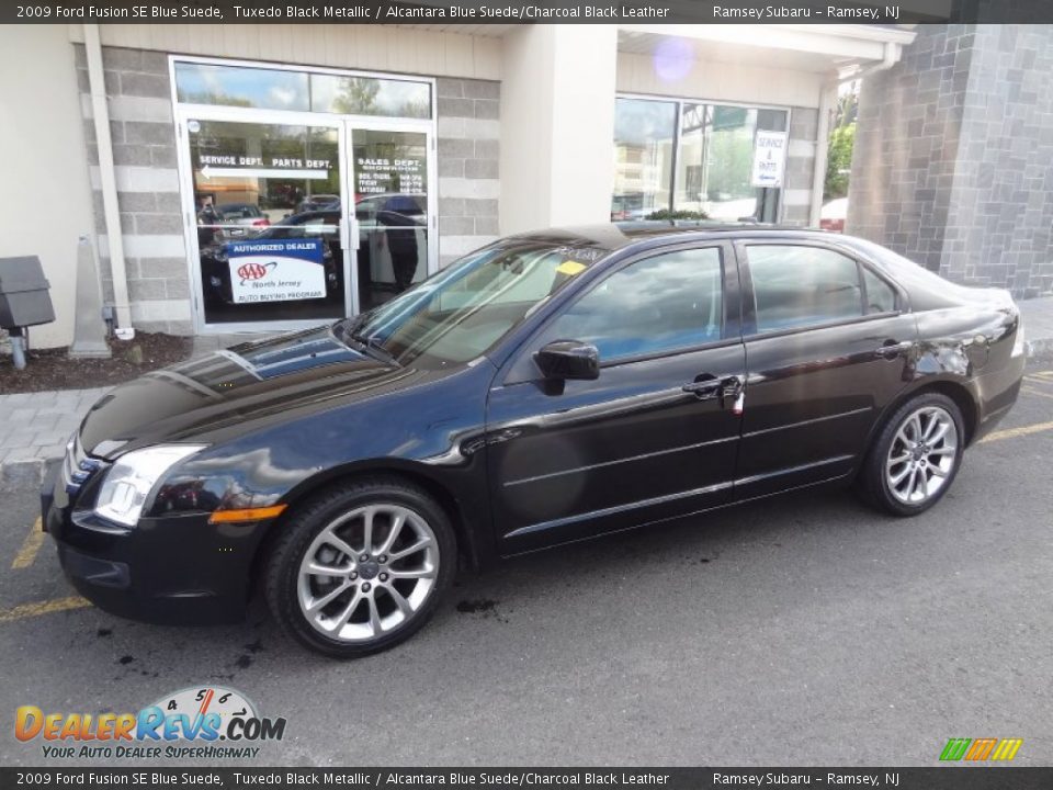 2009 Ford Fusion SE Blue Suede Tuxedo Black Metallic / Alcantara Blue Suede/Charcoal Black Leather Photo #2