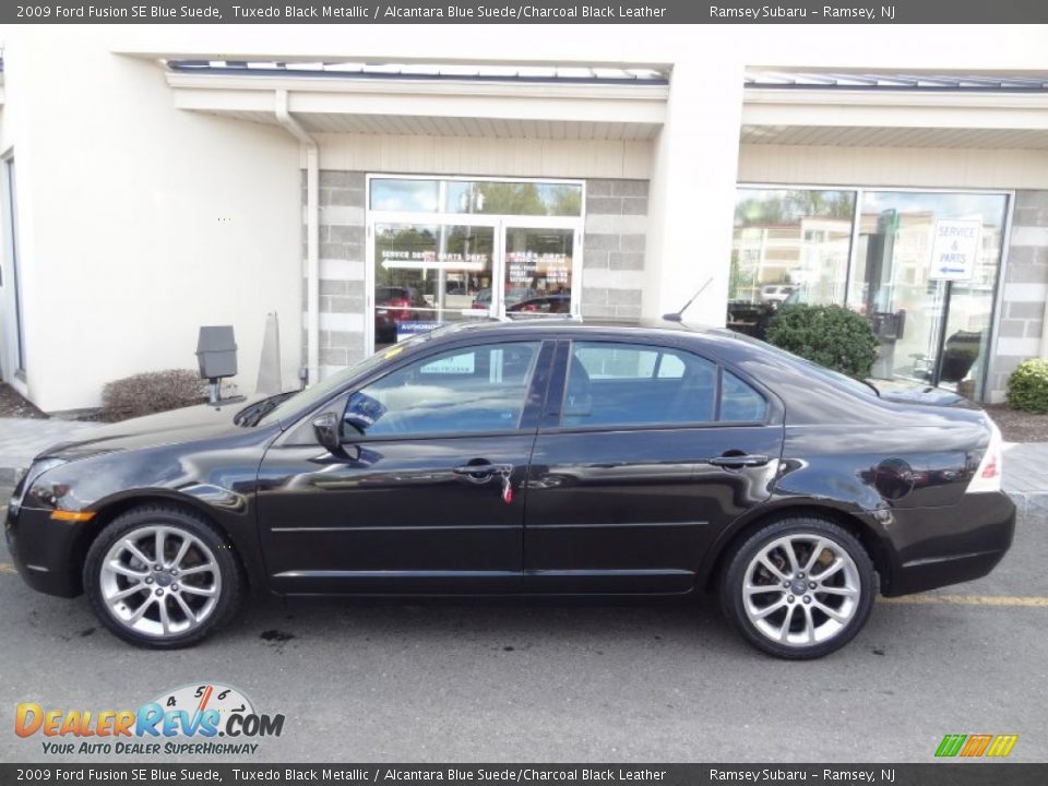 2009 Ford Fusion SE Blue Suede Tuxedo Black Metallic / Alcantara Blue Suede/Charcoal Black Leather Photo #3