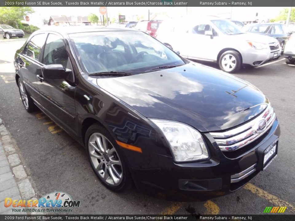 2009 Ford Fusion SE Blue Suede Tuxedo Black Metallic / Alcantara Blue Suede/Charcoal Black Leather Photo #11